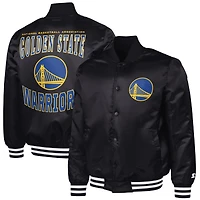 Men's G-III Sports by Carl Banks Black Golden State Warriors Adaptive Bold Logo Satin Varsity Jacket