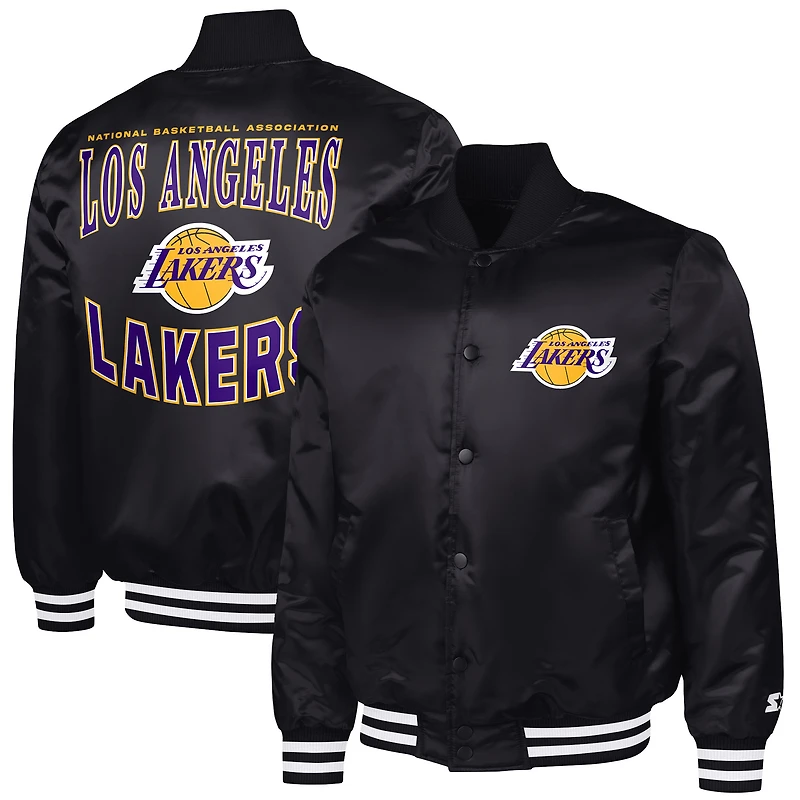 Men's G-III Sports by Carl Banks Black Los Angeles Lakers Adaptive Bold Logo Satin Varsity Jacket