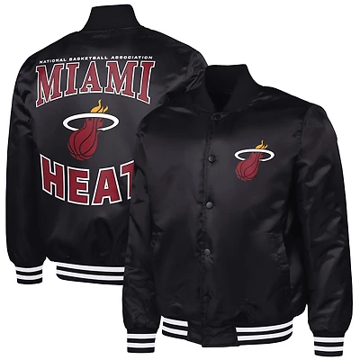 Men's G-III Sports by Carl Banks Black Miami Heat Adaptive Bold Logo Satin Varsity Jacket