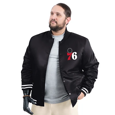 Men's G-III Sports by Carl Banks Black Philadelphia 76ers Adaptive Bold Logo Satin Varsity Jacket
