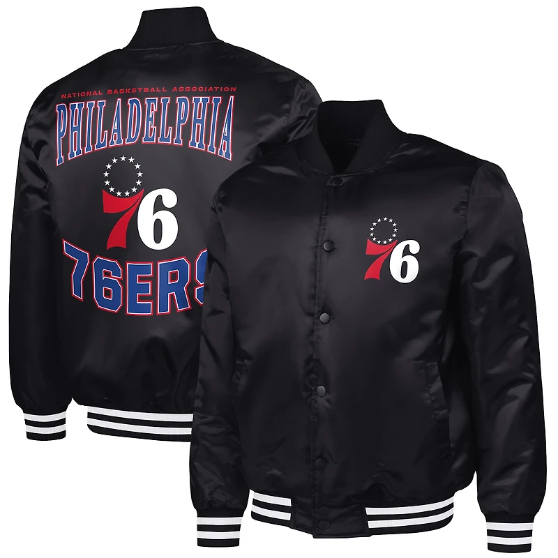 Men's G-III Sports by Carl Banks Black Philadelphia 76ers Adaptive Bold Logo Satin Varsity Jacket