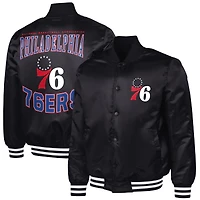 Men's G-III Sports by Carl Banks Black Philadelphia 76ers Adaptive Bold Logo Satin Varsity Jacket