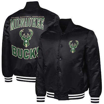 Men's G-III Sports by Carl Banks Black Milwaukee Bucks Adaptive Bold Logo Satin Varsity Jacket