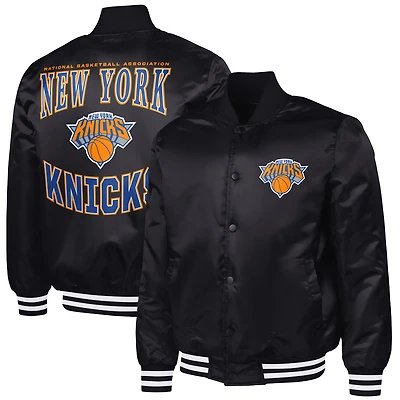 Men's G-III Sports by Carl Banks Black New York Knicks Adaptive Bold Logo Satin Varsity Jacket