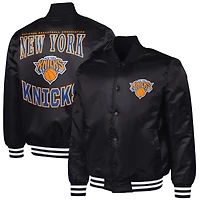 Men's G-III Sports by Carl Banks Black New York Knicks Adaptive Bold Logo Satin Varsity Jacket