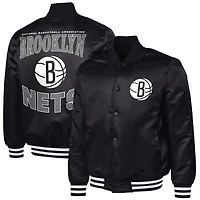 Men's G-III Sports by Carl Banks Black Brooklyn Nets Adaptive Bold Logo Satin Varsity Jacket