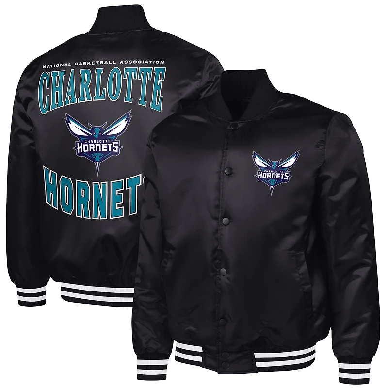 Men's G-III Sports by Carl Banks Black Charlotte Hornets Adaptive Bold Logo Satin Varsity Jacket