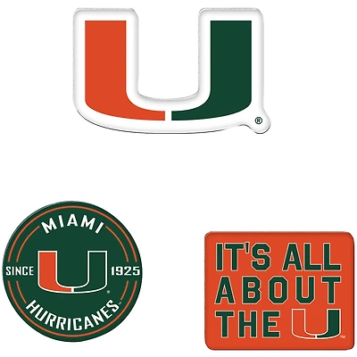 WinCraft  Miami Hurricanes 3-Pack Premium Fridge Magnet Set