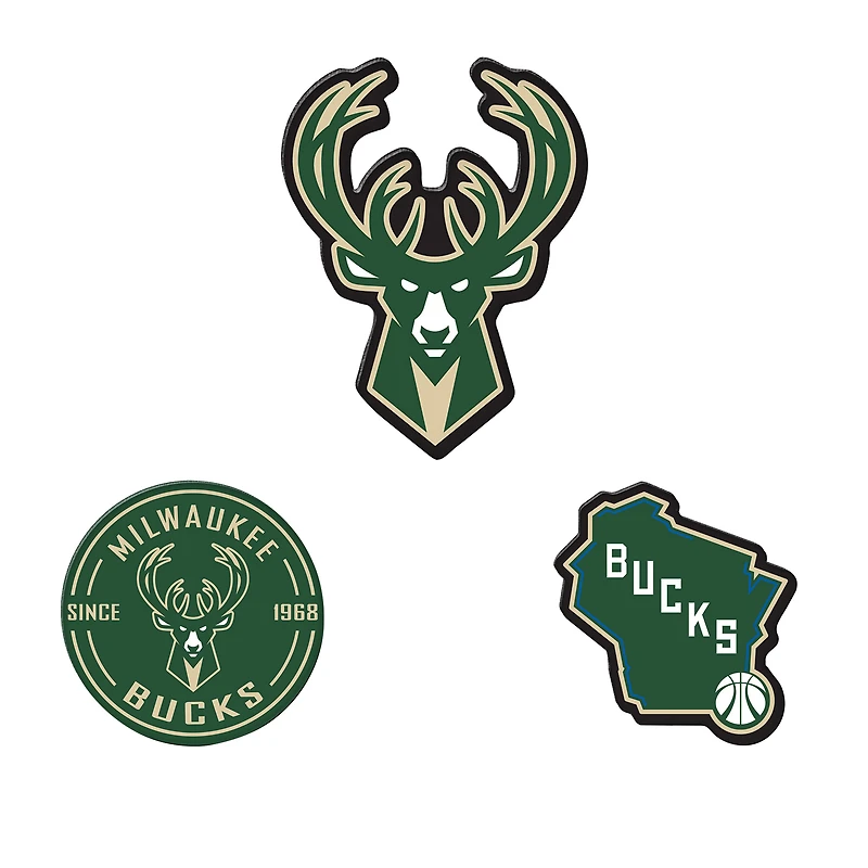 WinCraft  Milwaukee Bucks 3-Pack Premium Fridge Magnet Set