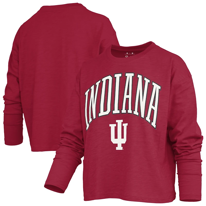 Women's Pressbox Crimson Indiana Hoosiers Motley Boxy Waist-Length Burnout Long Sleeve T-Shirt