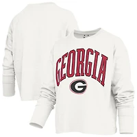 Women's Pressbox White Georgia Bulldogs Motley Boxy Waist-Length Long Sleeve T-Shirt