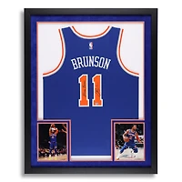 Jalen Brunson New York Knicks Autographed SM Deluxe Framed Blue Nike Icon Edition Swingman Jersey with "Brunson Burner" Inscription