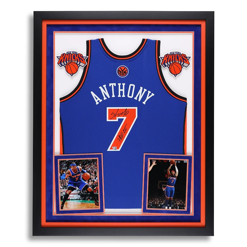 Carmelo Anthony New York Knicks Autographed Deluxe Framed Blue Mitchell & Ness 2010-11 Swingman Jersey with "HOF 25" Inscription