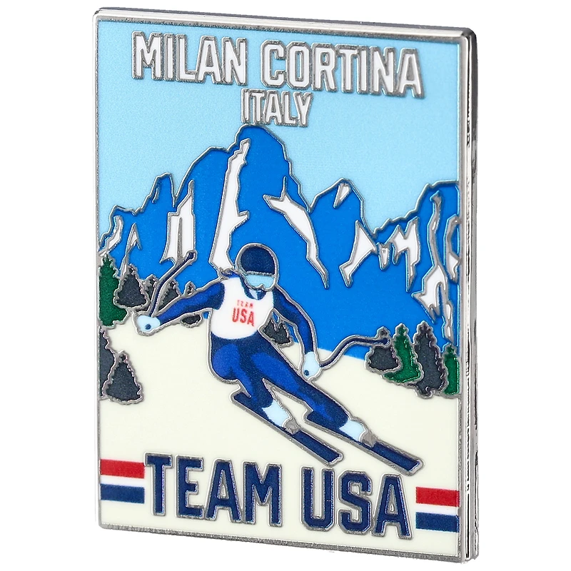 Team USA 2026 Winter Olympics Milano Cortina Vintage Ski Poster Lapel Pin