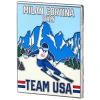 Team USA 2026 Winter Olympics Milano Cortina Vintage Ski Poster Lapel Pin