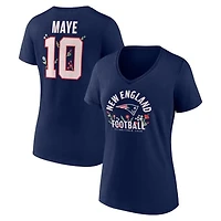Women's Drake Maye Navy New England Patriots Floral Name & Number V-Neck T-Shirt