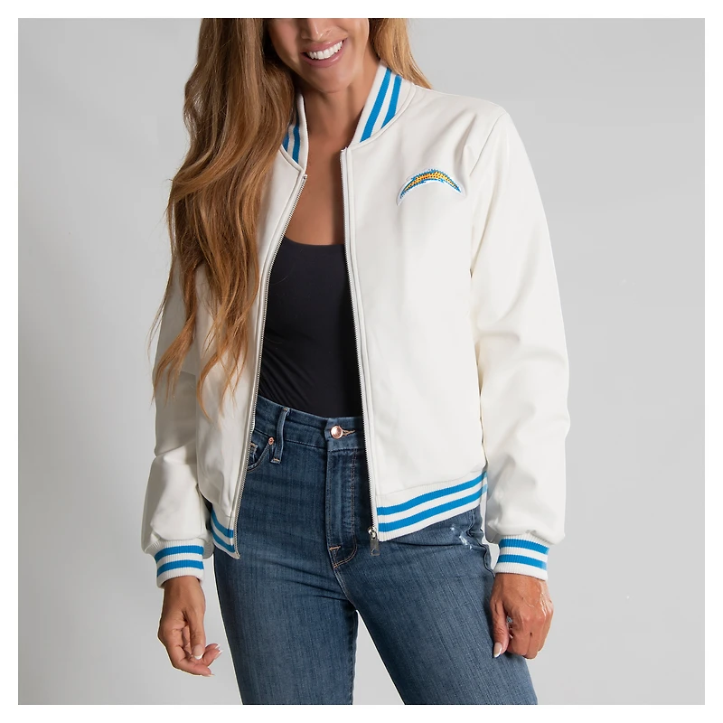 Women's Cuce White Los Angeles Chargers Vegan Leather Full-Zip Jacket