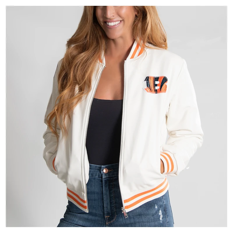 Women's Cuce White Cincinnati Bengals Vegan Leather Full-Zip Jacket