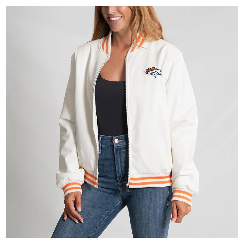 Women's Cuce White Denver Broncos Vegan Leather Full-Zip Jacket