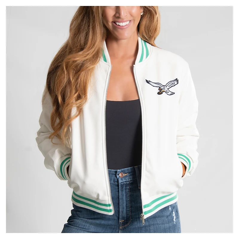 Women's Cuce White Philadelphia Eagles Vegan Leather Full-Zip Jacket