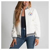 Women's Cuce White Pittsburgh Steelers Vegan Leather Full-Zip Jacket