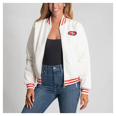 Women's Cuce White San Francisco 49ers Vegan Leather Full-Zip Jacket