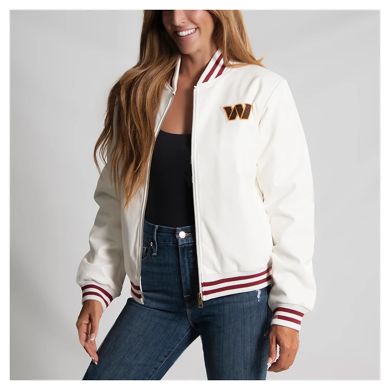 Women's Cuce White Washington Commanders Vegan Leather Full-Zip Jacket