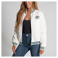 Women's Cuce White Green Bay Packers Vegan Leather Full-Zip Jacket