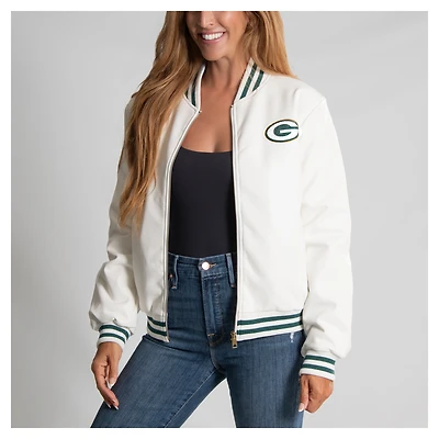 Women's Cuce White Green Bay Packers Vegan Leather Full-Zip Jacket