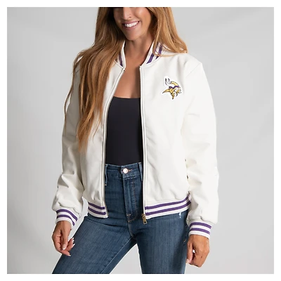 Women's Cuce White Minnesota Vikings Vegan Leather Full-Zip Jacket