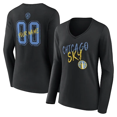 Women's Black Chicago Sky Hustle Custom Long Sleeve V-Neck T-Shirt
