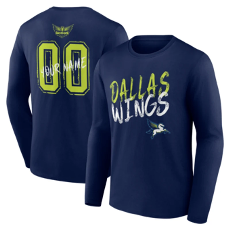 Men's Navy Dallas Wings Hustle Custom Long Sleeve T-Shirt