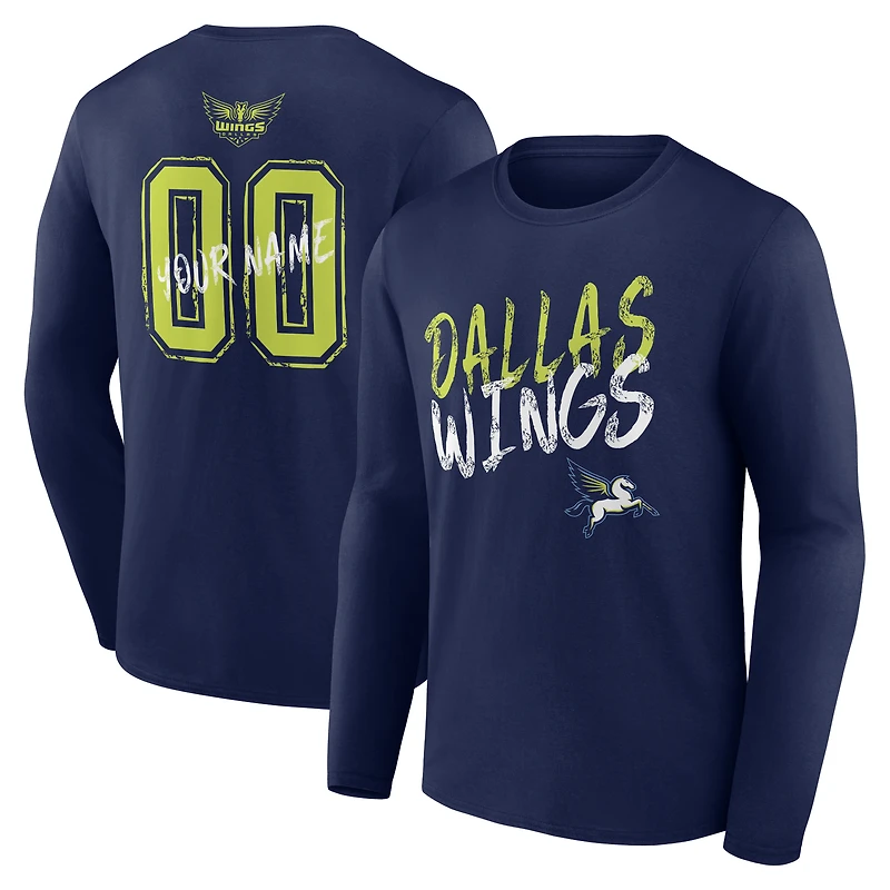 Men's Navy Dallas Wings Hustle Custom Long Sleeve T-Shirt