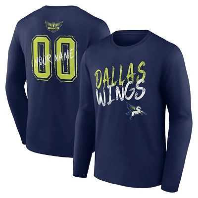Men's Navy Dallas Wings Hustle Custom Long Sleeve T-Shirt