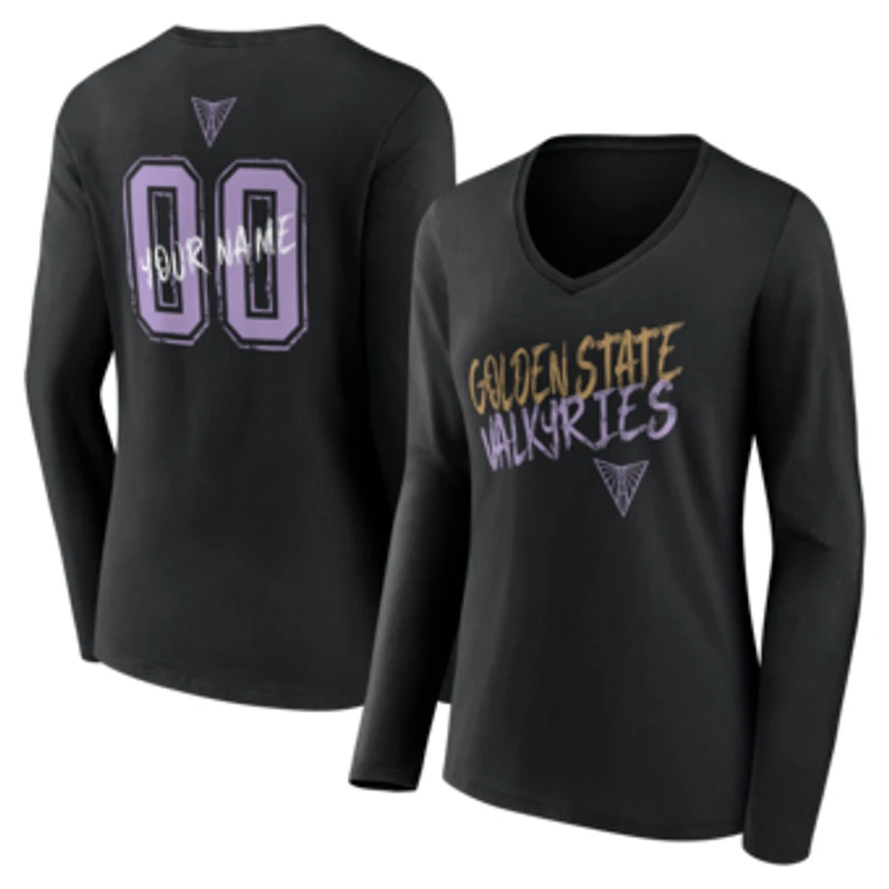 Women's Eclipse Black Golden State Valkyries Hustle Custom Long Sleeve V-Neck T-Shirt