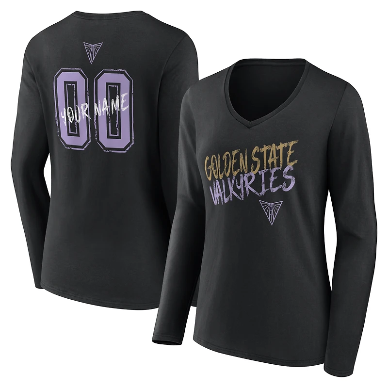 Women's Eclipse Black Golden State Valkyries Hustle Custom Long Sleeve V-Neck T-Shirt