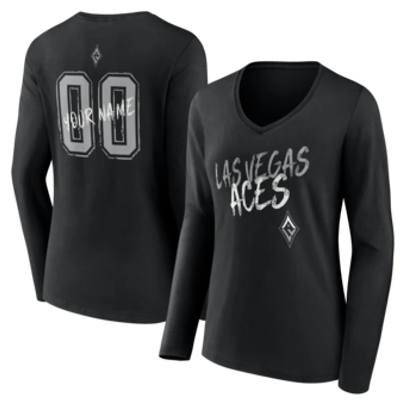 Women's Black Las Vegas Aces Hustle Custom Long Sleeve V-Neck T-Shirt