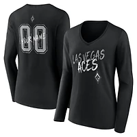 Women's Black Las Vegas Aces Hustle Custom Long Sleeve V-Neck T-Shirt