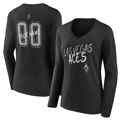 Women's Black Las Vegas Aces Hustle Custom Long Sleeve V-Neck T-Shirt