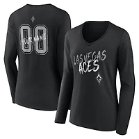 Women's Black Las Vegas Aces Hustle Custom Long Sleeve V-Neck T-Shirt
