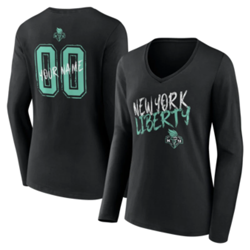 Women's Black New York Liberty Hustle Custom Long Sleeve V-Neck T-Shirt