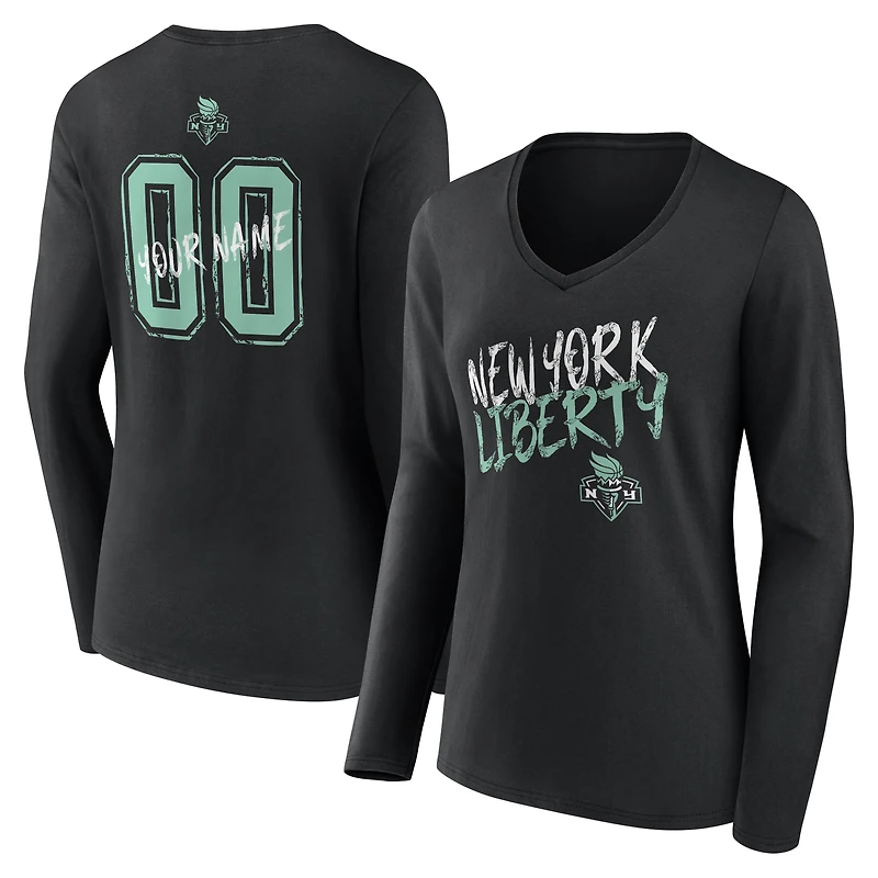 Women's Black New York Liberty Hustle Custom Long Sleeve V-Neck T-Shirt