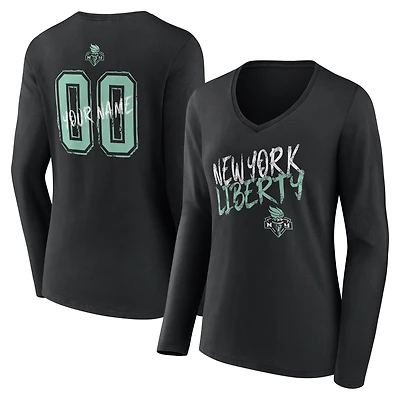 Women's Black New York Liberty Hustle Custom Long Sleeve V-Neck T-Shirt