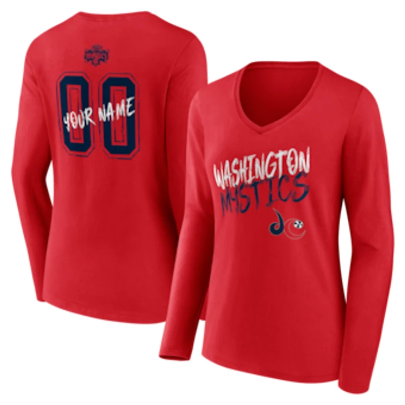 Women's Red Washington Mystics Hustle Custom Long Sleeve V-Neck T-Shirt