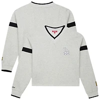 Women's Mitchell & Ness Heather Gray Los Angeles Dodgers Cooperstown Collection V-Neck Cropped Toggle Sweatshirt