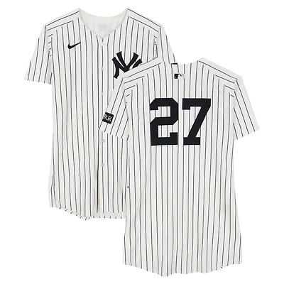 Giancarlo Stanton New York Yankees Game-Used #27 White Pinstripe Jersey vs. Minnesota Twins on August 13, 2025