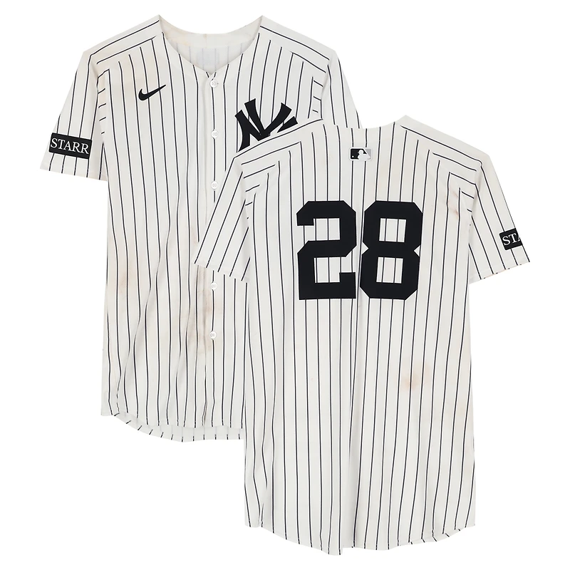 Austin Wells New York Yankees Game-Used #28 White Pinstripe Jersey vs. Minnesota Twins on August 13, 2025