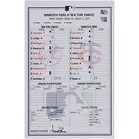 New York Yankees Game-Used Lineup Card vs. Minnesota Twins on August 13, 2025