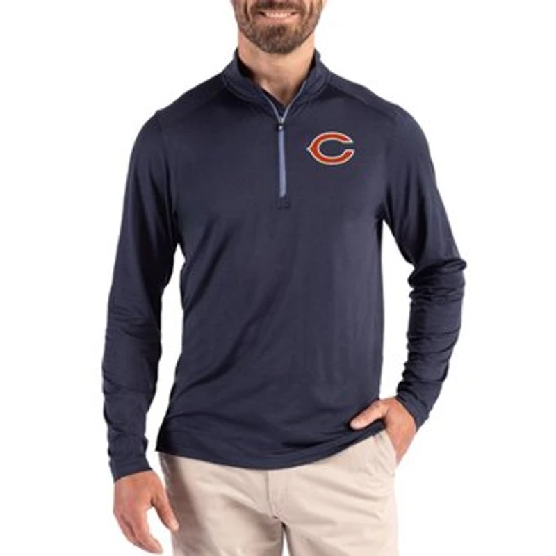Men's Cutter & Buck Navy Chicago Bears Coastline Epic Comfort Recycled Quarter-Zip Pullover