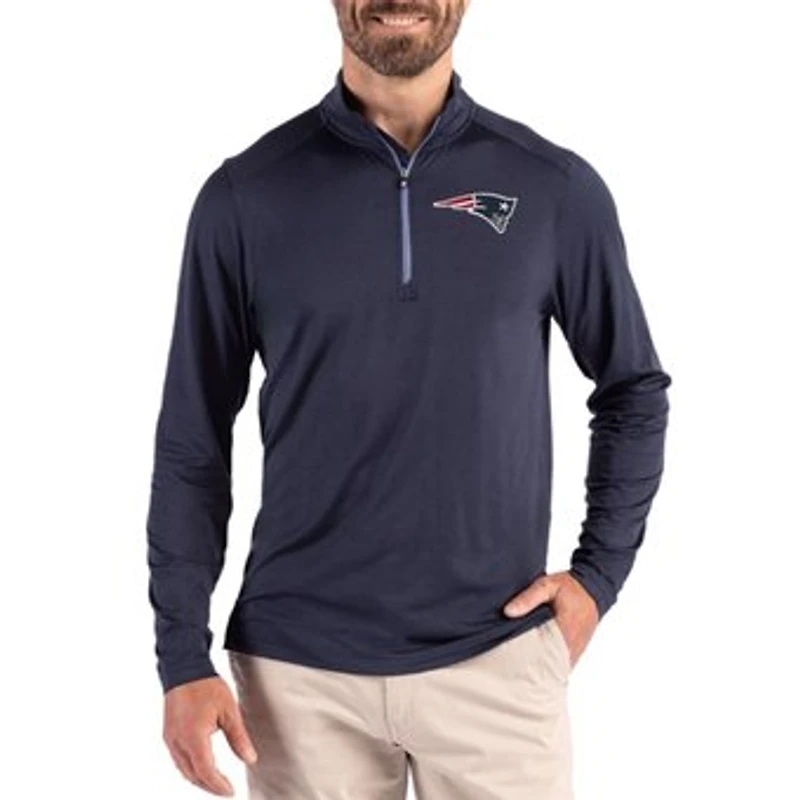 Men's Cutter & Buck Navy New England Patriots Coastline Epic Comfort Recycled Quarter-Zip Pullover